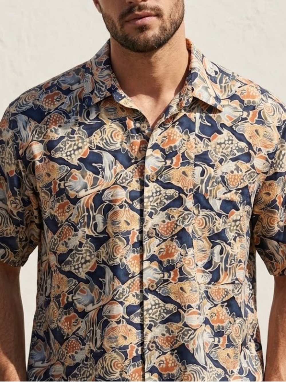 Vintage 90s Balboa Beach Co. Fish Coral Reef Print Hawaiian Button Down Large
